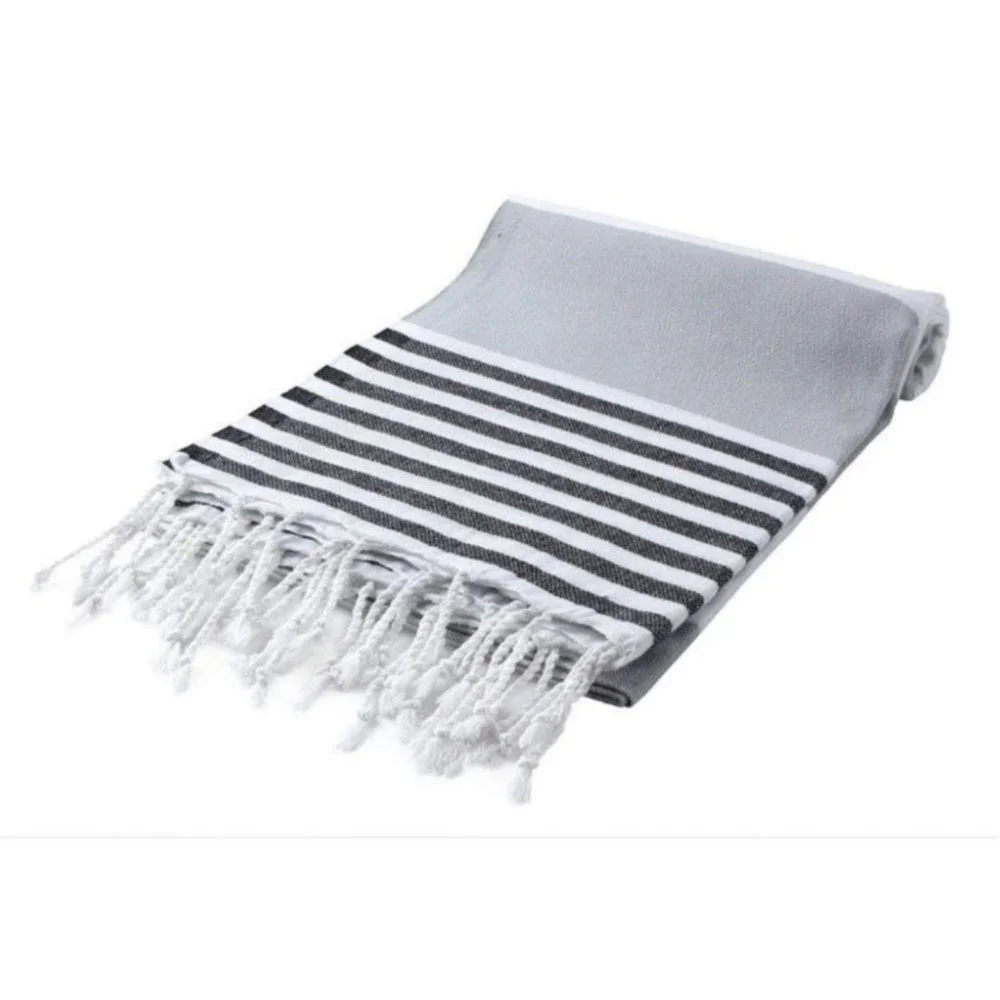 4 Gray Black Striped Beach Bath Towels - 100% Turkish Cotton